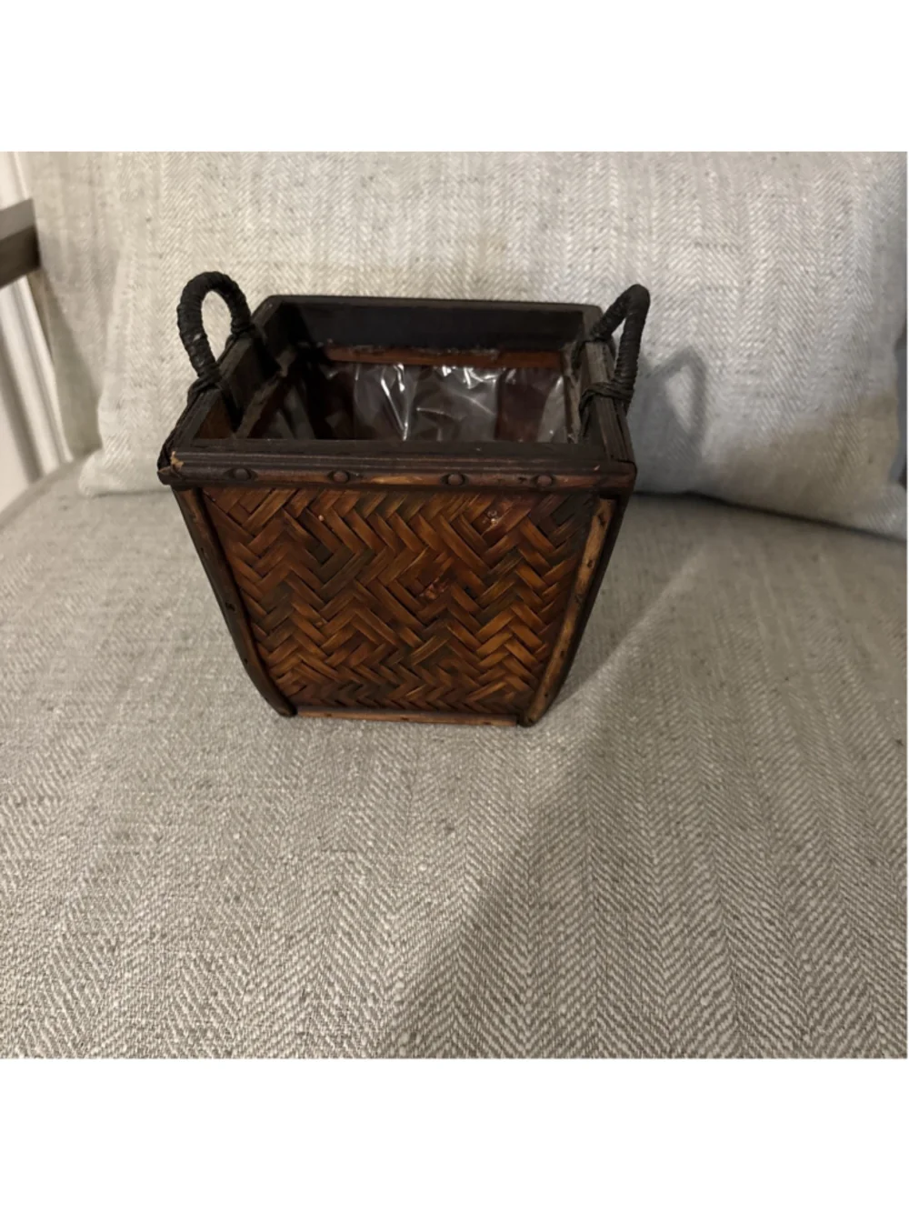Square Wicker Basket W/handles 6x6x6 Handmade Indoor Decor Planter